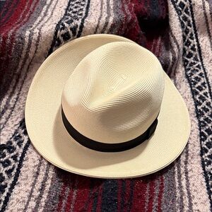 Stylish Cream Fedora Hat with Black Band